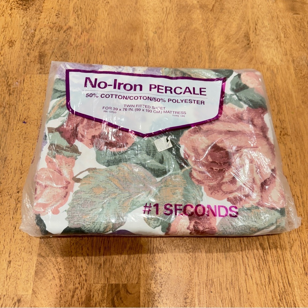 Vintage Floral No-Iron Percale Twin Fitted Sheet Cotton Polyester Grandmacore